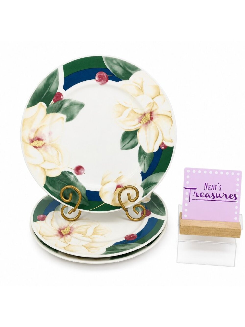 Citation SAVANNAH GROVE Southern Magnolia Berries  Stoneware Dinner Plates Set 3